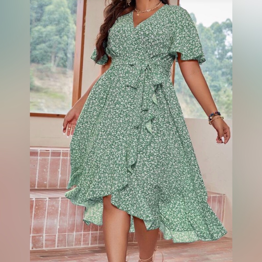 Green Floral High Low Dress